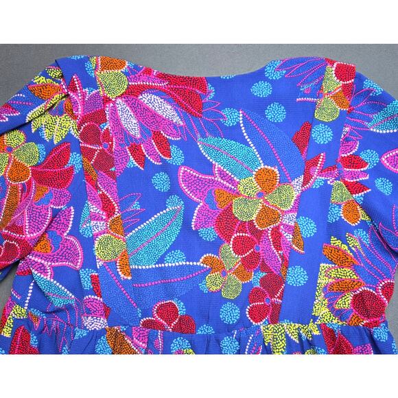Sugar Lips Dress Size XL Bold Colorful Artwear Floral Puff‎ Sleeves Textile Art - Picture 8 of 9